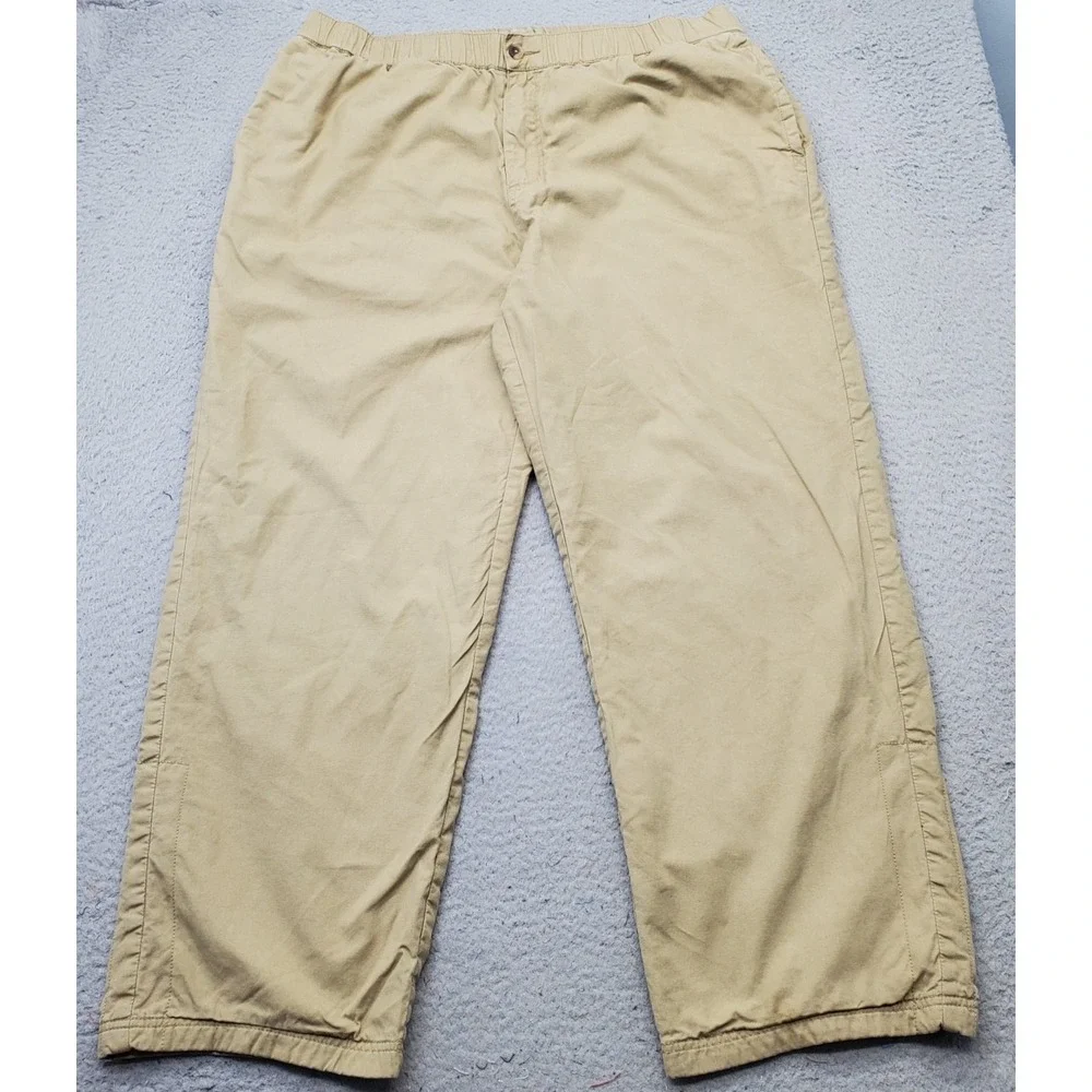 The Territory Ahead Golf Chino Pants Mens XL Tan Flannel Lined Elastic Waist
